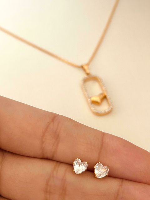 Conjunto Semijoia Coração Cravejado - comprar online