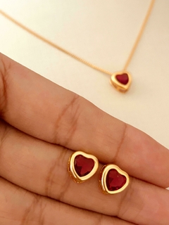Conjunto Semijoia Coração Zircônia Vermelho na internet