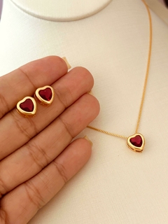 Conjunto Semijoia Coração Zircônia Vermelho - comprar online