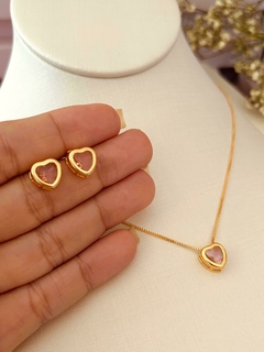 Conjunto Semijoia Coração Zircônia Rose - comprar online