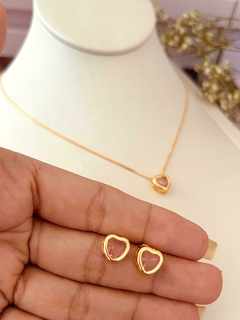Conjunto Semijoia Coração Zircônia Rose na internet