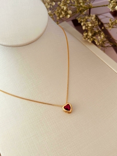 Conjunto Semijoia Coração Zircônia Vermelho - Coisas da Tam - Semijoias em Fortaleza