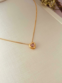Conjunto Semijoia Coração Zircônia Rose - Coisas da Tam - Semijoias em Fortaleza