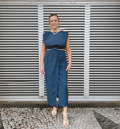 Vestido Midi Recortes Azul - Antonieta Loja