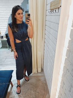 Vestido Midi Recortes Azul na internet