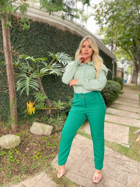 Calça feminina linhão Social Cintura alta - Verde Bandeira - G
