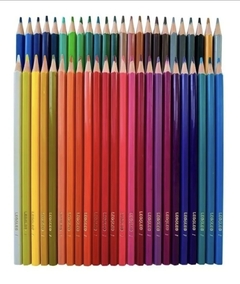 Lápis de cor sextavado nas cores do arco-íris, totalizando 48 unidades.