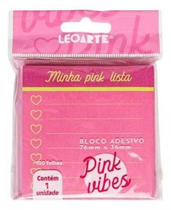 Bloco de Notas Adesivo Pink Vibes Lista 76x76mm 100 Folhas Leoarte