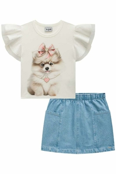 Conjunto de Blusa em Cotton e Saia em Jeans Arkansas 72811 Kukiê