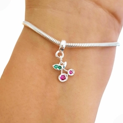 Berloque Pingente Cereja Zircônia Verde\Pink Banhada à Prata - comprar online