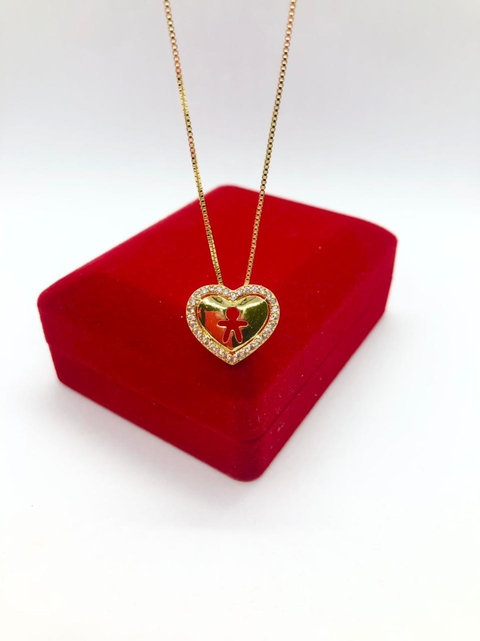 Colar coração menino com micro zircônia