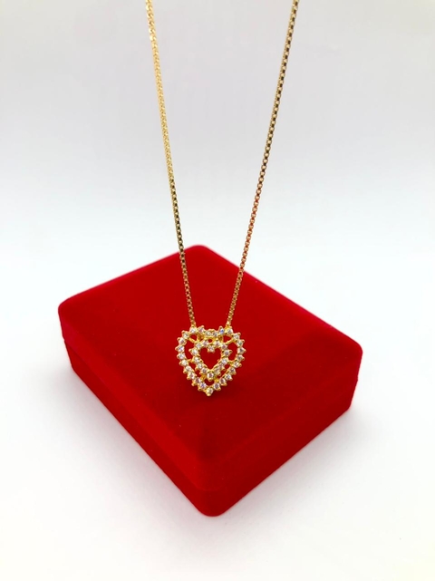 Colar coração duplo com micro zircônias