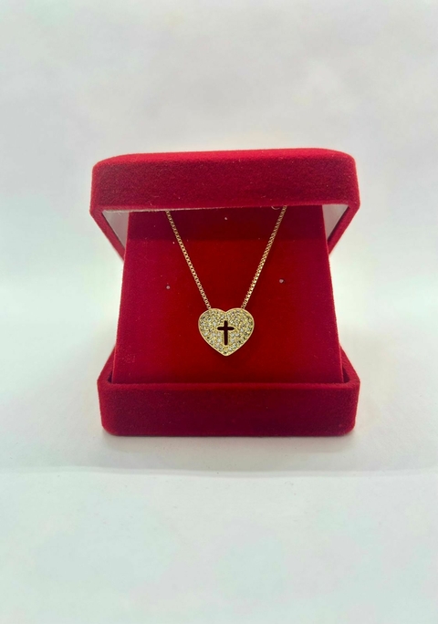 Colar coração + cruz