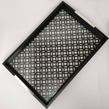 BANDEJA MADEIRA C/VIDRO STAR PRETA 47x32x5cm