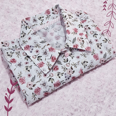 Camisa Jardín de Rosas - Floral con puños en vichy rosa