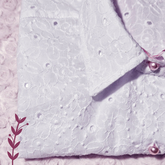 Camisa Malvavisco - Broderie blanco con detalle floral rosa - Manga 3/4 - comprar online