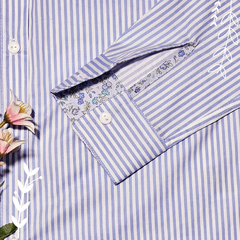 Camisa Petunia - Rayas celestes - Detalles liberty en puños y cuellos - tienda online