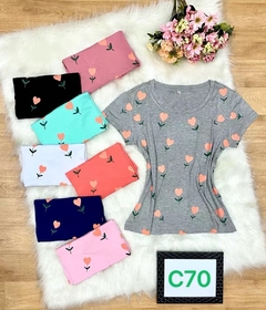 VISCOLAYCRA TSHIRT BLOUSE WITH FLOWER DESIGN