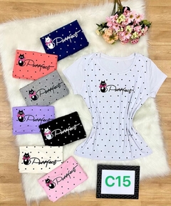 VISCOLAYCRA TSHIRT BLOUSE DESIGN CAT POLKA