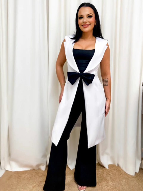 Jaleco tipo Colete Helena Branco Alvejado com Laço - comprar online