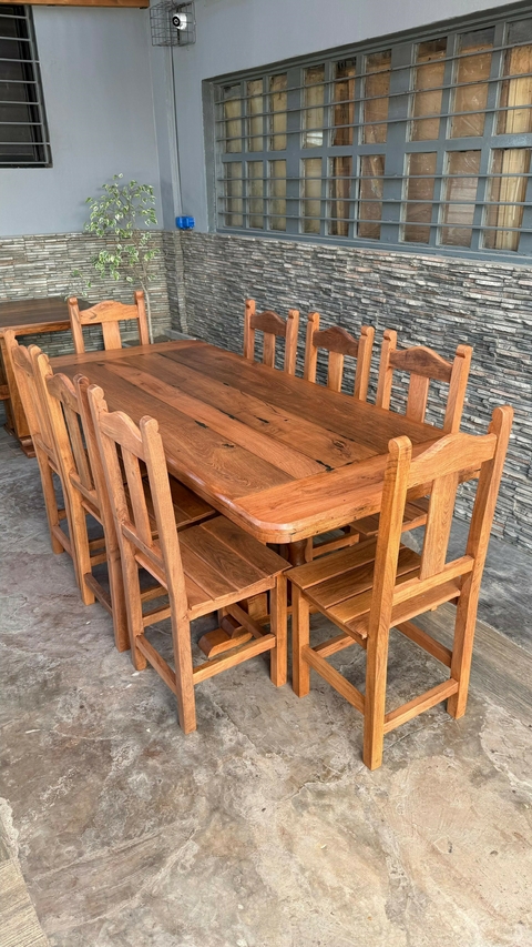Mesa de 2.00 Tablón Rustica + 8 Sillas Económicas - comprar online