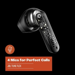 Imagen de JBL TUNE FLEX TWS Black Bluetooth + Cancelación Activa de Ruido + IPX4 Deportes + 4 Micrófonos + hasta 32hs.de Carga