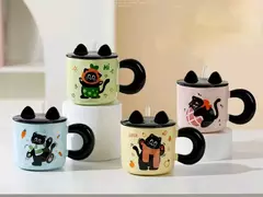 Art.11167 Taza cerámica gato con tapa - tienda online
