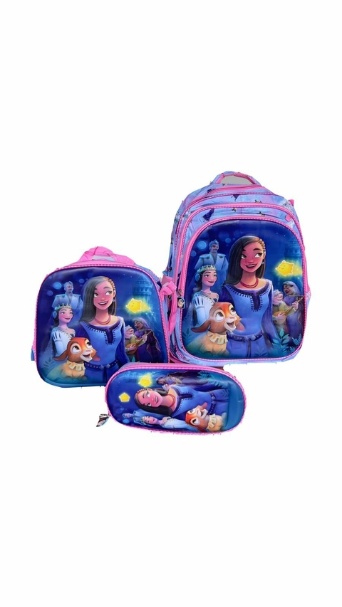 Mochila Escolar - 3 Peças Princesa Asha