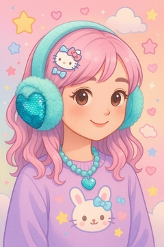 Imagen de Orejera CORAZON peluche con lentejuelas kawaii