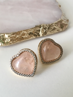 Conjunto Colar + Brinco Coração Quartzo Rosa na internet