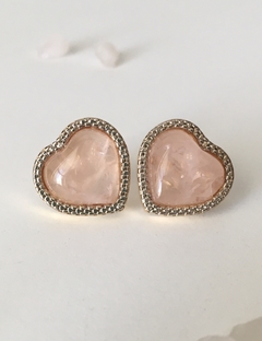 Conjunto Colar + Brinco Coração Quartzo Rosa - loja online
