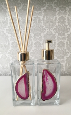 Kit porta sabonete e aromatizador - Ágata Rosa - Issa Minerais