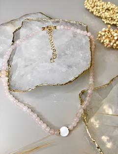 Choker Quartzo Rosa + Madrepérola