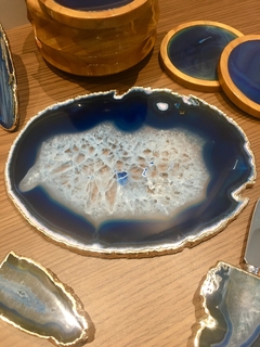 Chapa de Ágata Azul + borda ouro