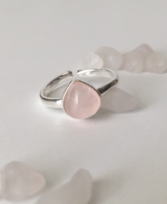 Anel Prata - Quartzo Rosa