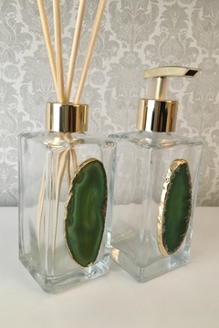 Kit porta sabonete e aromatizador - Ágata Verde - Issa Minerais