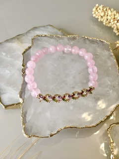 Pulseira quartzo rosa + zircônias
