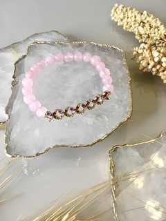 Pulseira quartzo rosa + zircônias na internet