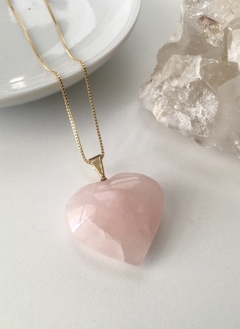 Pingente Coração Quartzo Rosa