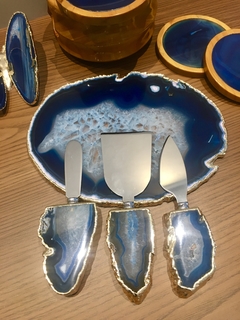 Chapa de Ágata Azul + borda ouro - comprar online