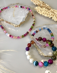 Pulseira Ágatas Coloridas e Pérolas - comprar online