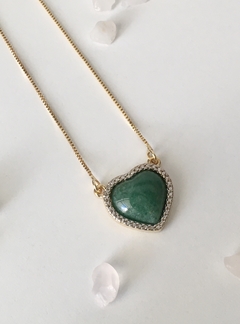 Conjunto Colar + Brinco Coração em Quartzo Verde - comprar online