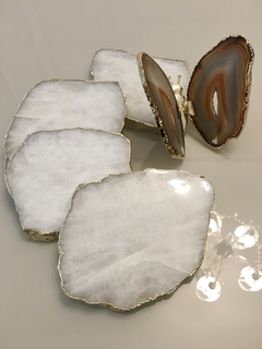 Porta copos em Quartzo Branco + borda ouro - Issa Minerais
