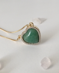 Conjunto Colar + Brinco Coração em Quartzo Verde - Issa Minerais