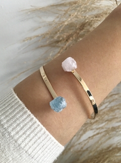 Bracelete Água Marinha+Quartzo Rosa - Issa Minerais