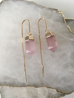 Brinco Corrente com Quartzo Rosa