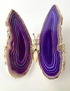 Borboleta Ágata Roxa + Banho ouro - comprar online