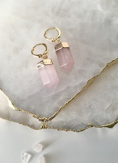 Brinco Argolinha com Quartzo Rosa