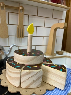 Torta y vela de madera - comprar online