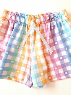 SHORT ANCHO CUADROS PASTEL - comprar online
